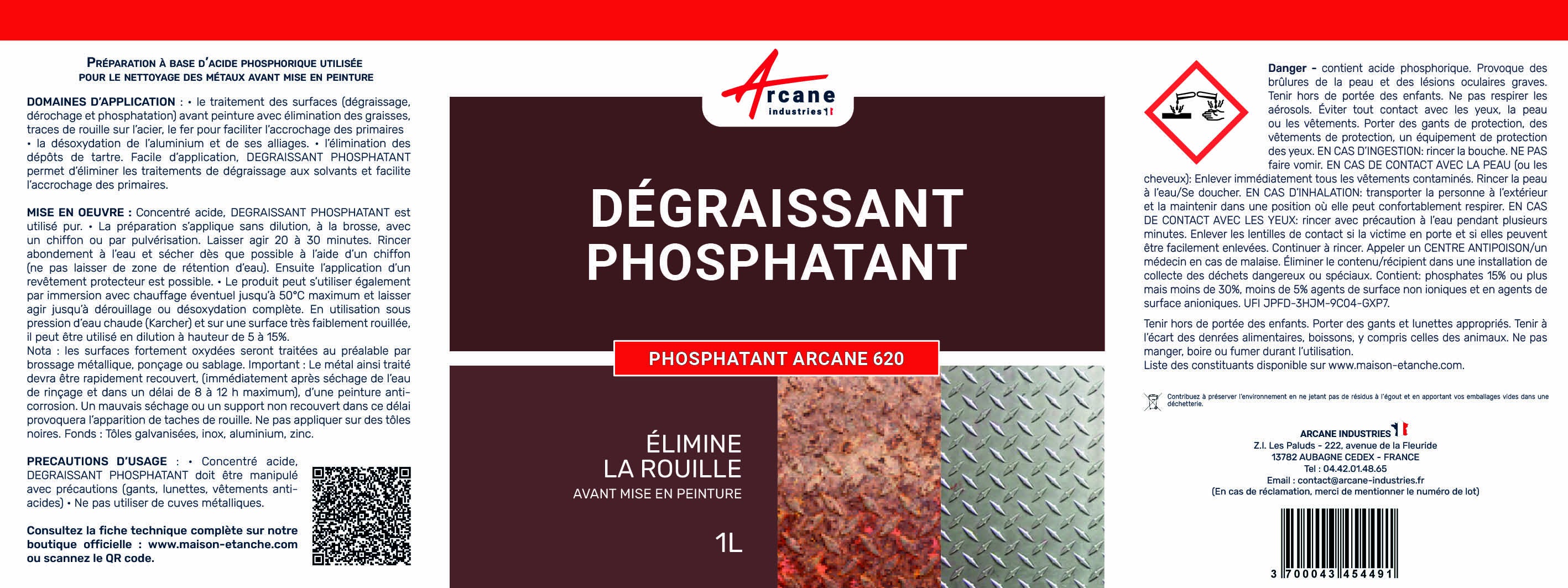 Dérochant Dégraissant phosphatant Accroche peintures - DÉGRAISSANT PHOSPHATANT - 1 L - ARCANE INDUSTRIES - 2