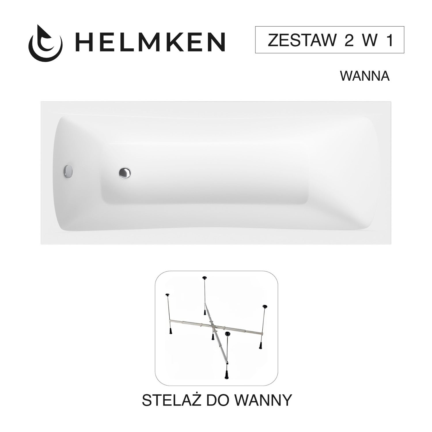 Wanna akrylowa Helmken Luna 150 х 70 + Stelaż uniwersalny do wanien Helmken 21230020 / 23093002-2S