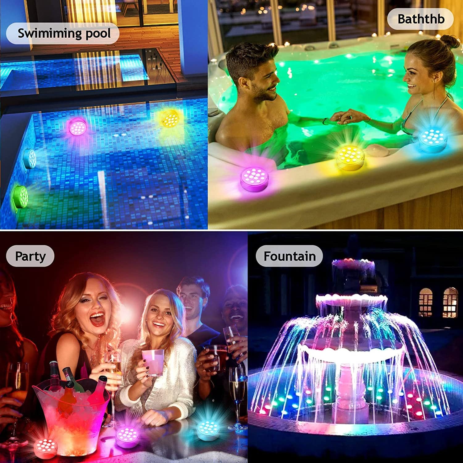 Lampe de piscine LED submersible rechargeable, 4 lumières, IP68, 16 couleurs RVB, avec télécommande, adaptée aux piscines et aquariums - 8