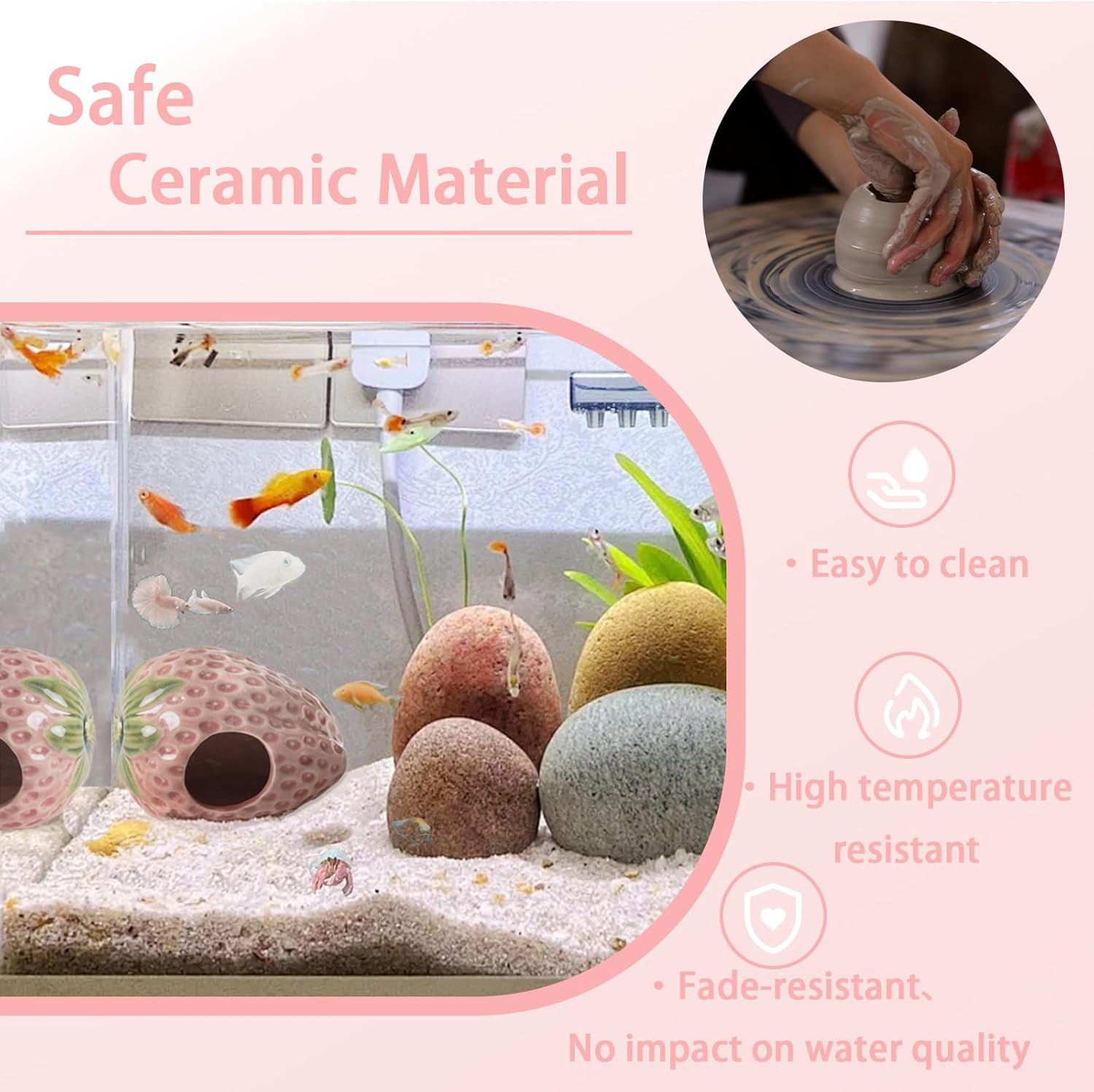 Grotte décorative rose pour aquarium : cachette pour betta, crevettes, poissons, bernard-l’hermite et pieuvre - 4