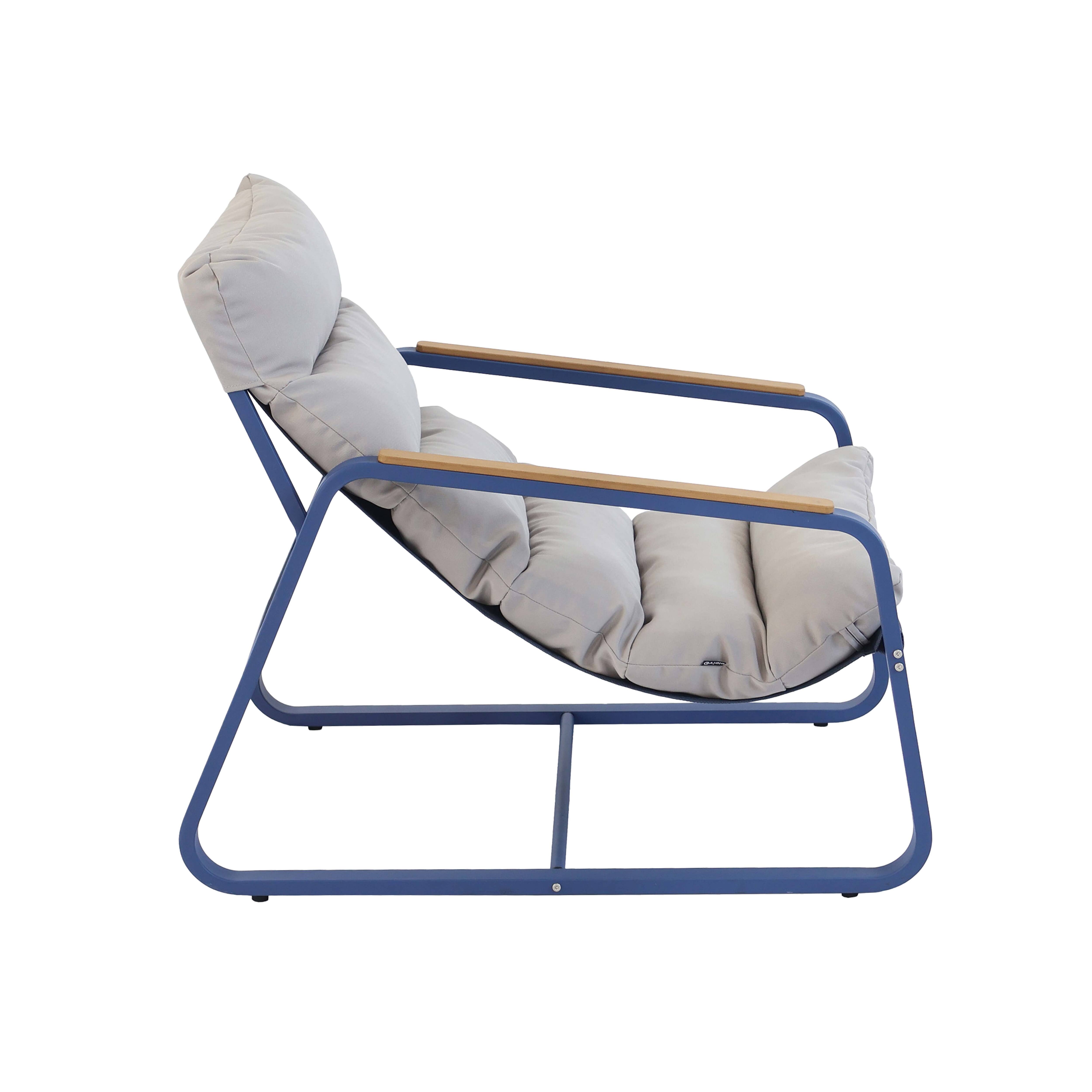 Fauteuil relax en acier et textilène avec repose-pieds bleu pacific - 5