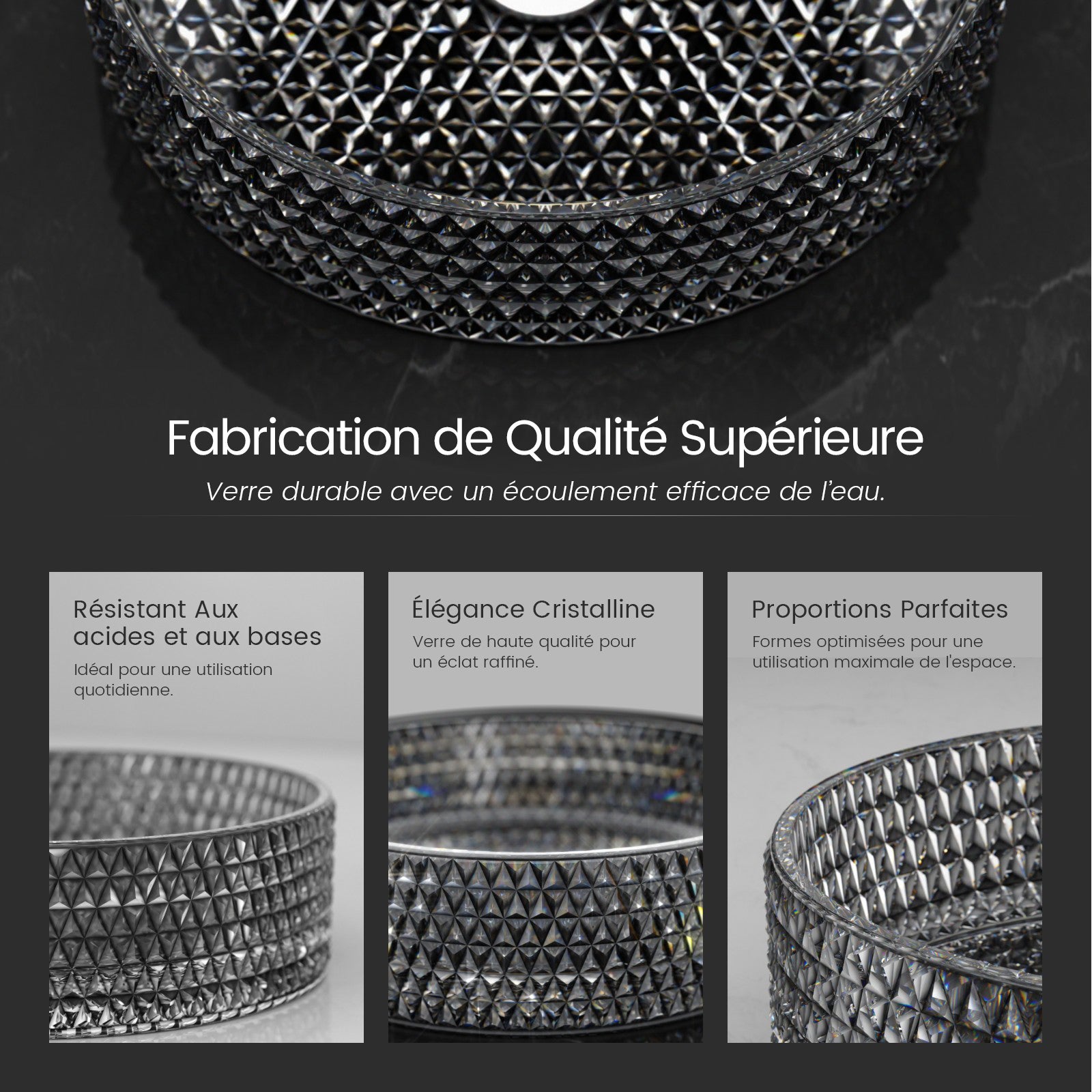 EMKE Vasque à Poser en Verre rond 36 x 36 x 11,2 cm - Noir - 4