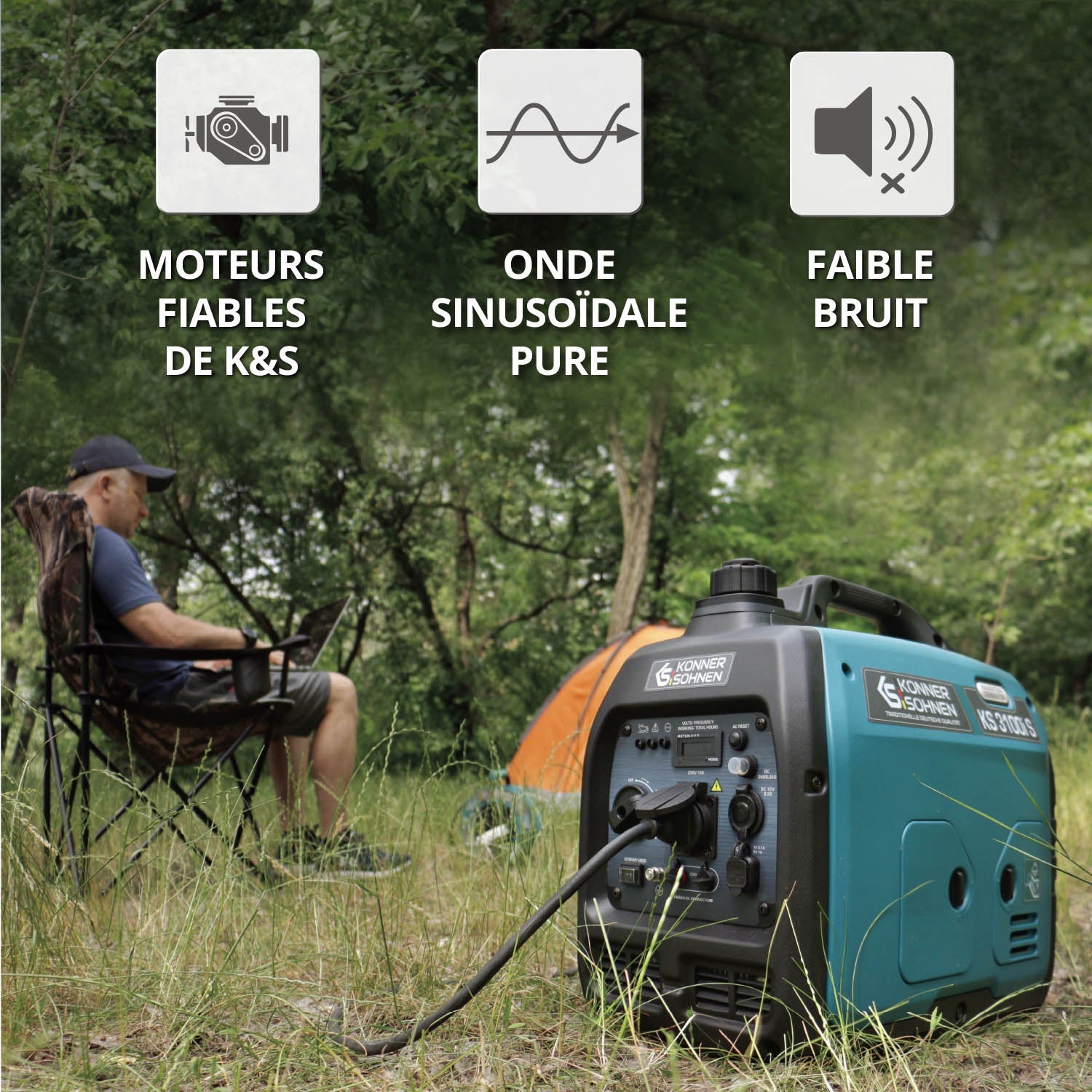 Groupe électrogène-onduleur dans la boîte anti-bruit KS 3100i S Puissance maximale 3.1 kW - 4