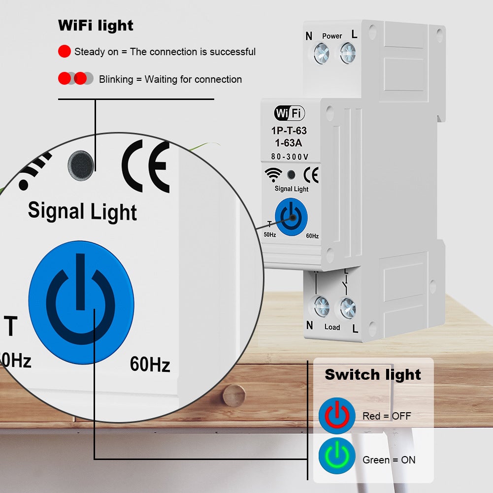 Disjuntor inteligente WiFi, interruptor de relé WiFi 1P 63A para casa inteligente - 6