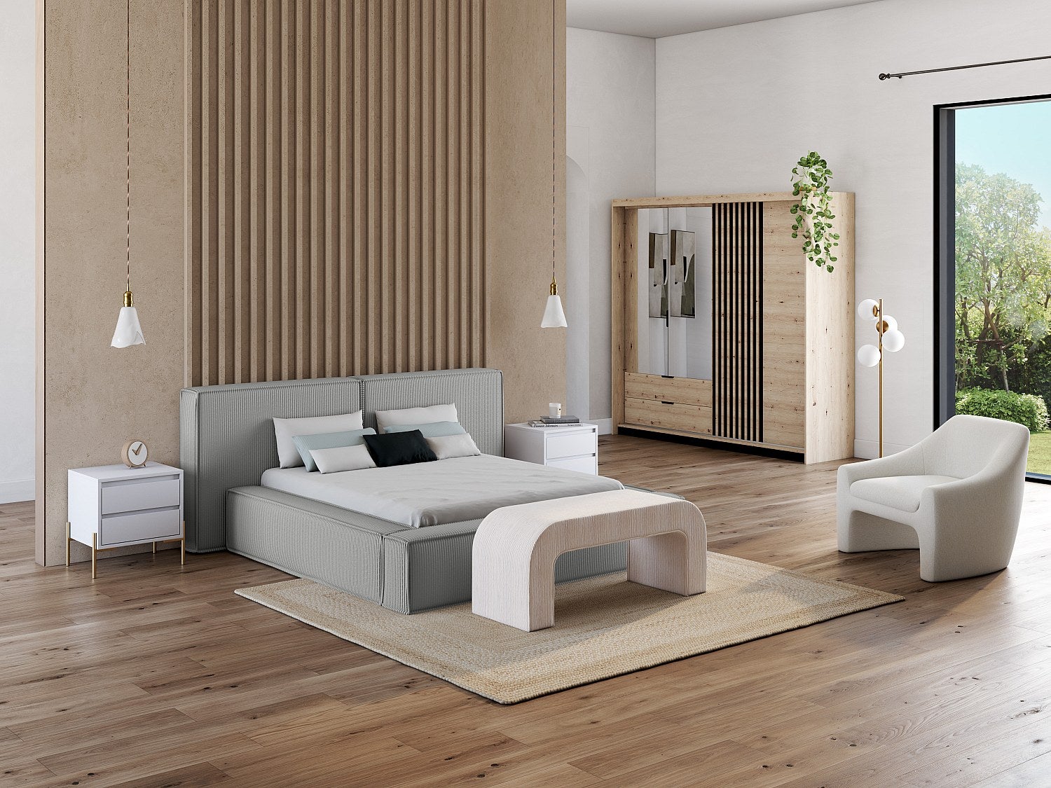 Table de chevet 2 tiroirs - MDF et métal - Blanc laqué et doré - KORASA - 9