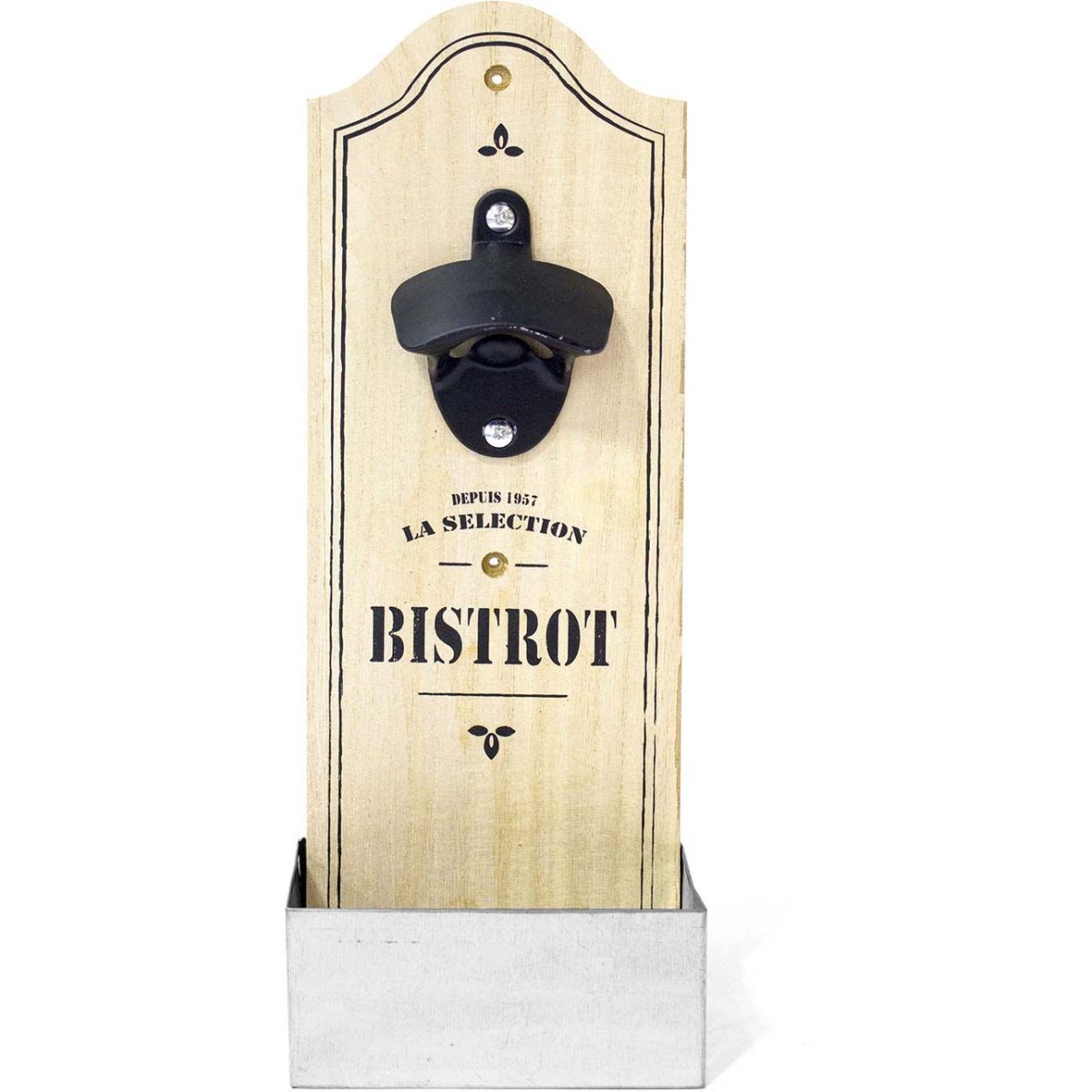 Abrebotellas De Pared Vintage - Madera Y Metal - 30 Cm - Con Recogetapas - Decoración Bar O Cocina