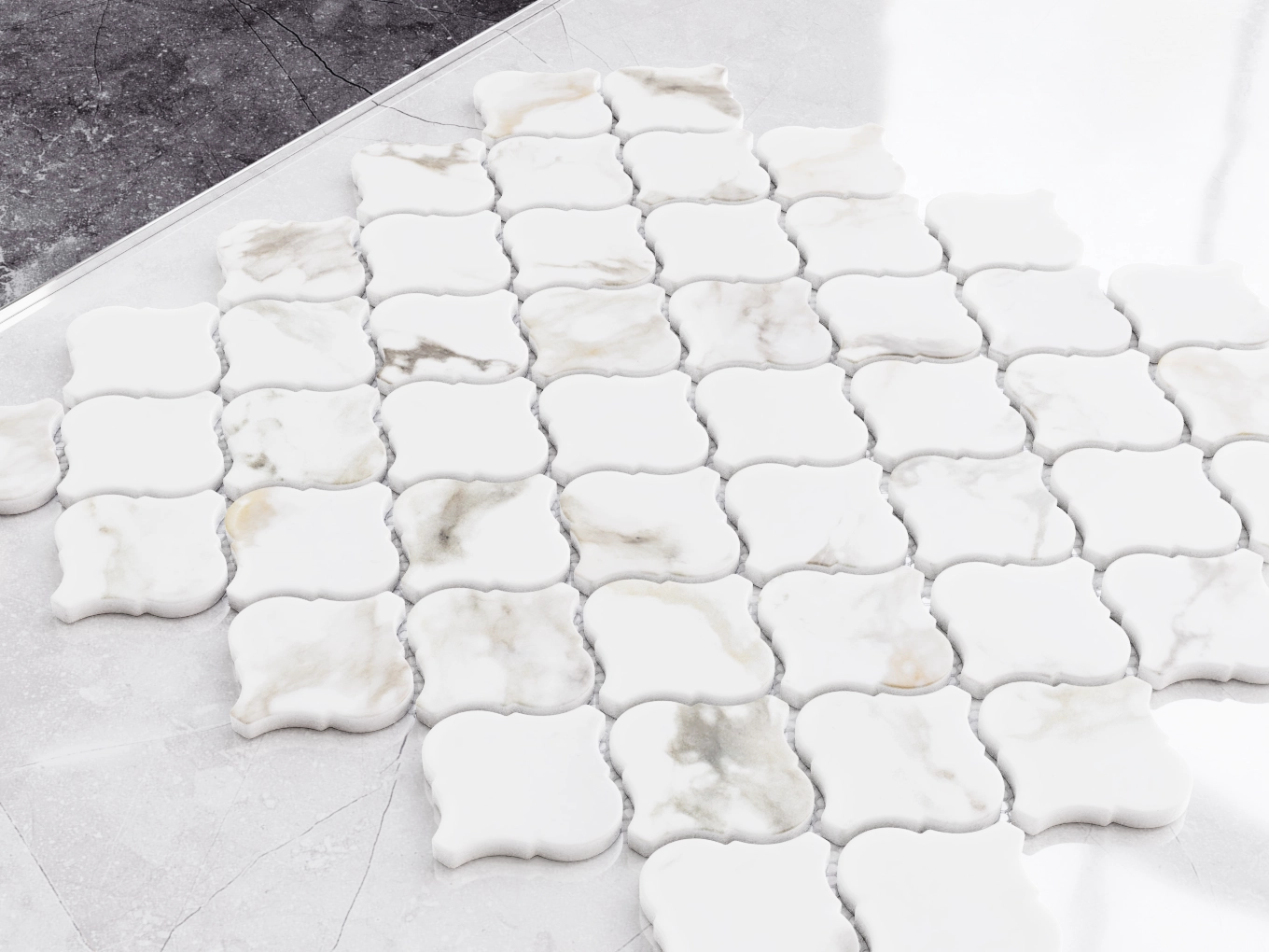 Mosaico in ceramica su rete per bagno o cucina 28.2 cm x 30 cm - Marble Arabesque - 2