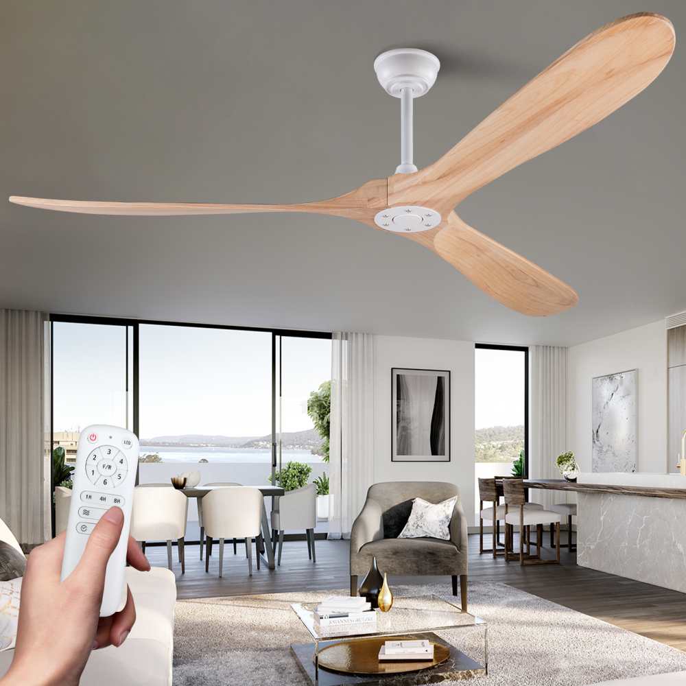 Ventilador de techo silencioso 3 aspas con control remoto, memoria, moderno, metal y madera, interior exterior, para salón y dormitorio