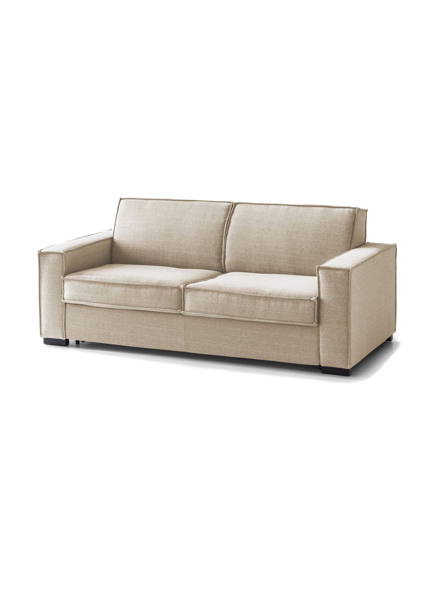 Sofá cama 2 plazas alk, sofá de salón con apertura giratoria, tejido acolchado con apoyabrazos finos, 100% made in italy, 160x95h90 cm, beige