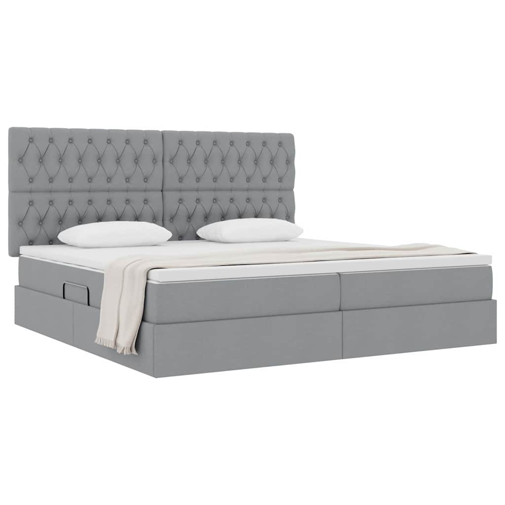 Lit avec rangement et matelas, en tissu gris clair, pour la chambre, 200 × 200 cm - 3