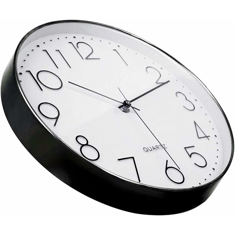 Horloge Murale Moderne de 12 Pouces, Horloge de Cuisine à Quartz Silencieuse à Piles Ronde Facile à Lire pour la Maison/Bureau/École, Noir,blanc - 3