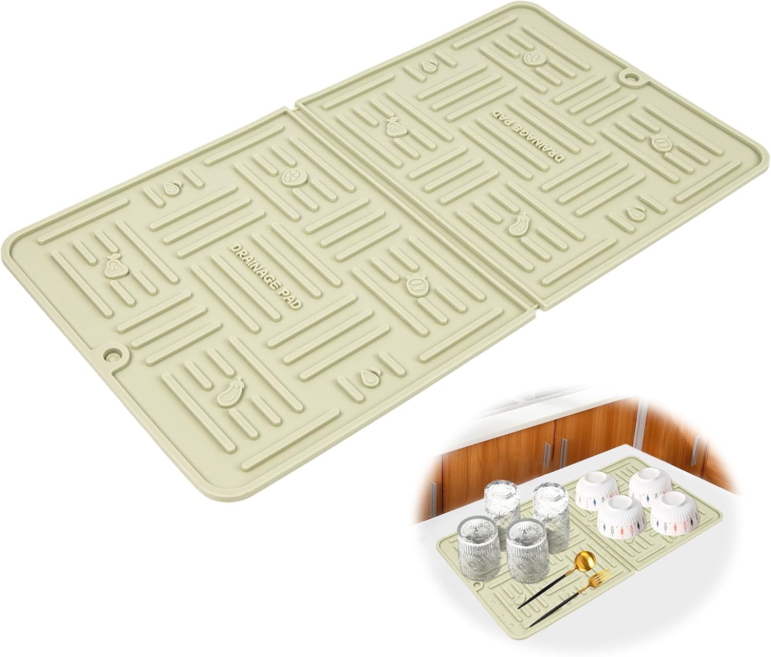 szt. Mata do ociekania naczyń - chłonna silikonowa mata do ociekania naczyń do zlewu, antypoślizgowa mata silikonowa do kuchni, zielona, 2 szt.