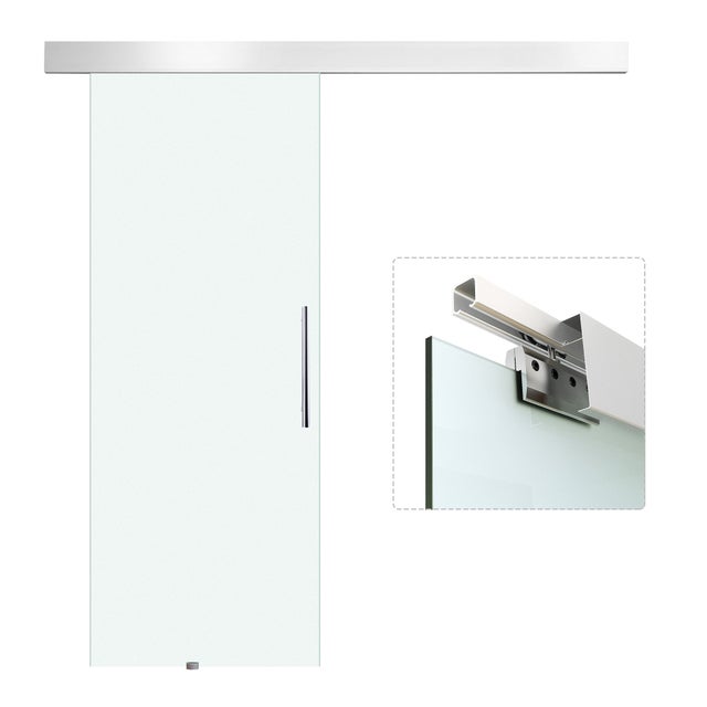 Drzwi przesuwne ze szkła satynowego z uchwytem, 90x205 cm, nowoczesny i elegancki design do salonu, szkło bezpieczne 8 mm