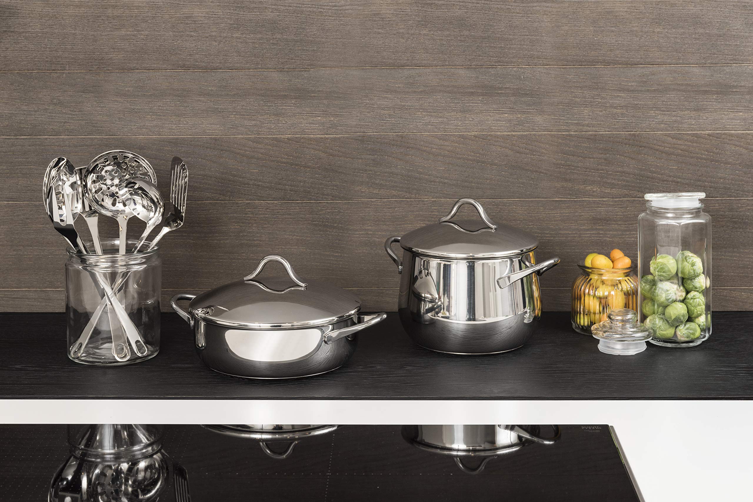Set 11 Pentole Barazzoni Sapore Italiano + 6 Mestoli | Acciaio Inox 18/10, Made In Italy, Batteria Da Cucina