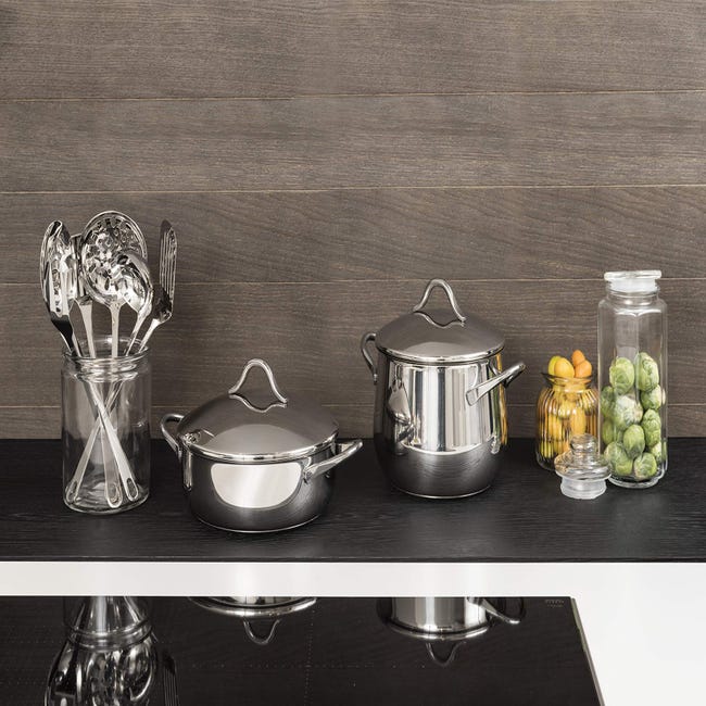 Set 11 Pentole Barazzoni Sapore Italiano + 6 Mestoli | Acciaio Inox 18/10, Made In Italy, Batteria Da Cucina