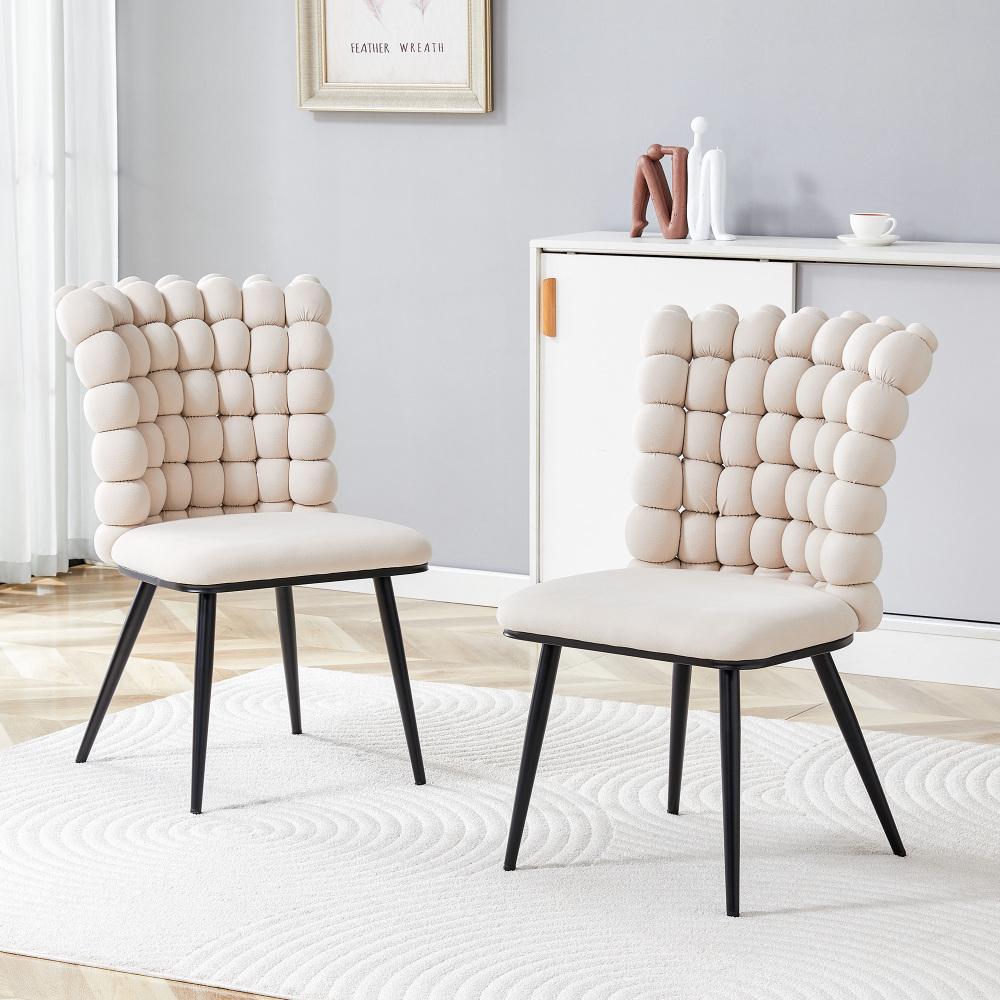 Chaines Set Chaises de Salle à Manger en Velours Crème avec Design à Chaînes à ...