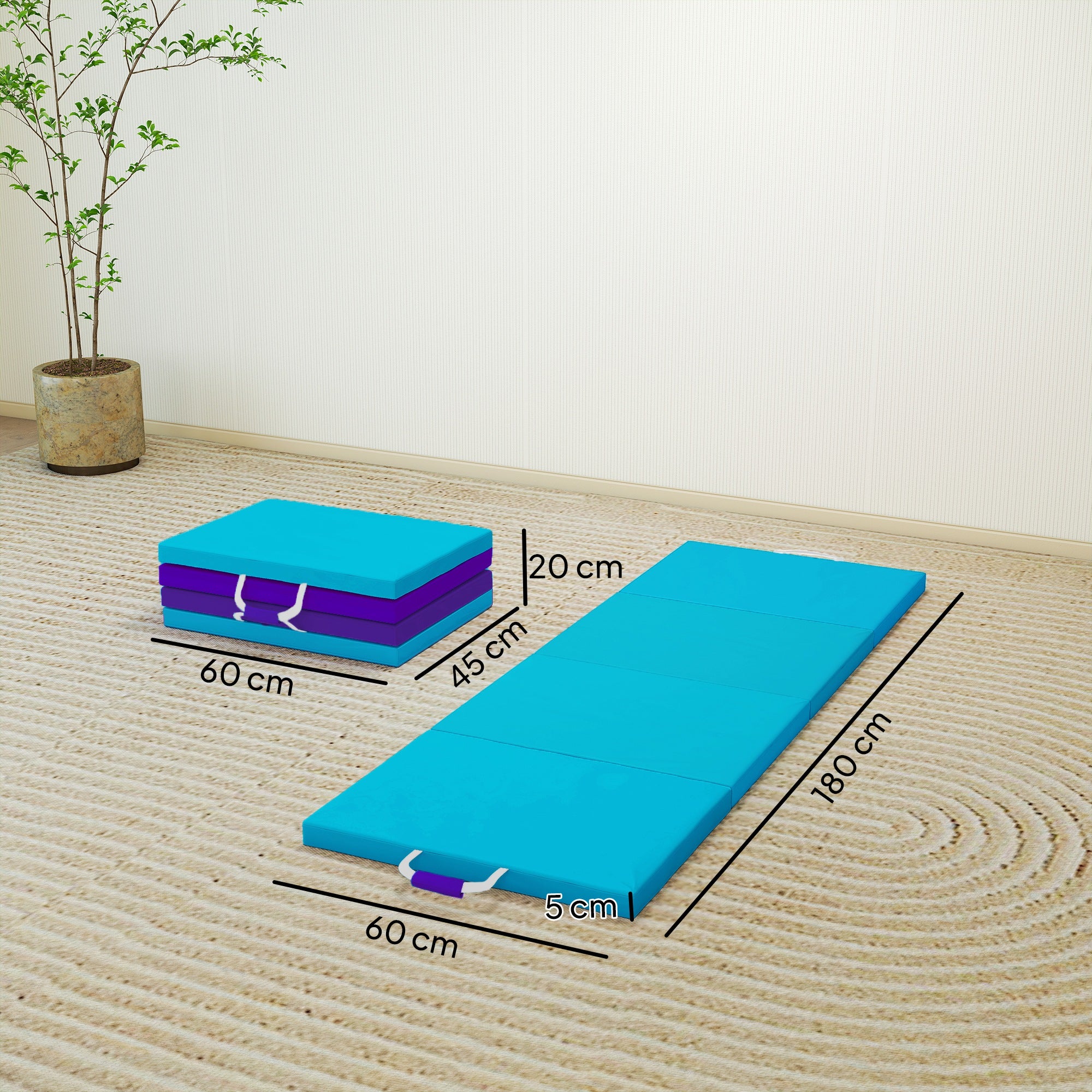 Tapete Ginástica Dobrável 180x60x5cm Azul/Roxo com Pegas Transporte - 2