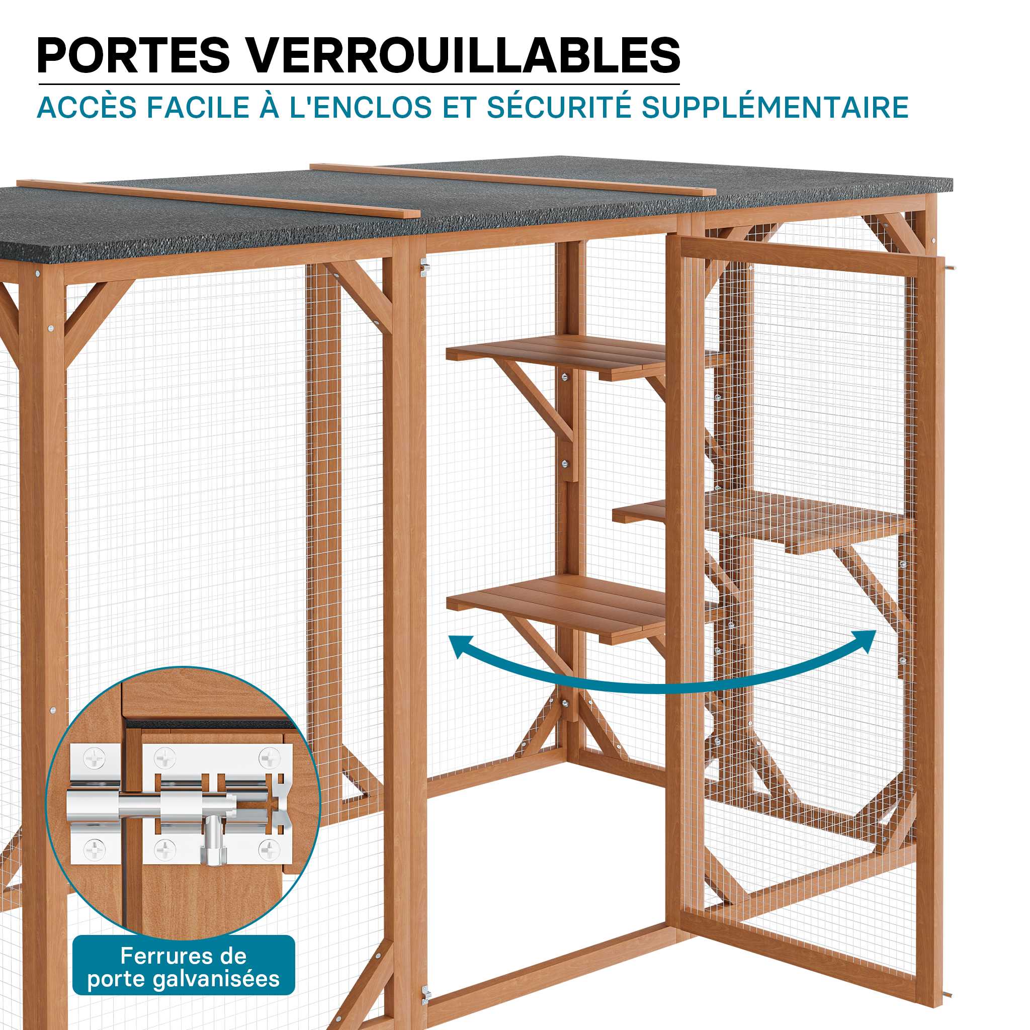 Recinto per gatti da esterno Cat run resistente alle intemperie 180x80x111,8 cm, 3 zone di riposo - 4