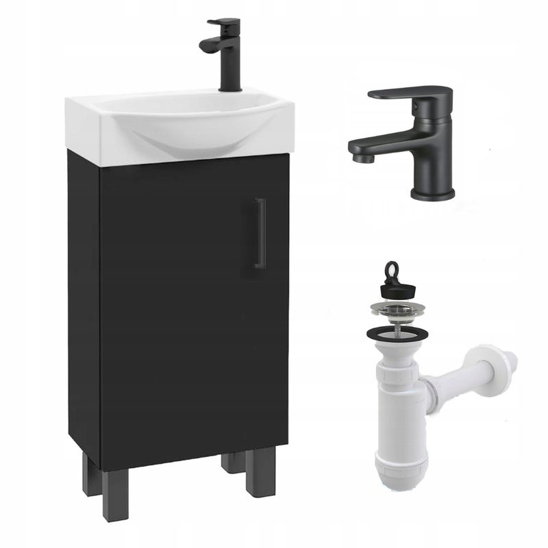 Szafka łazienkowa Stojąca 40 x 22 cm z Umywalką Czarna Matowa Bateria Mała