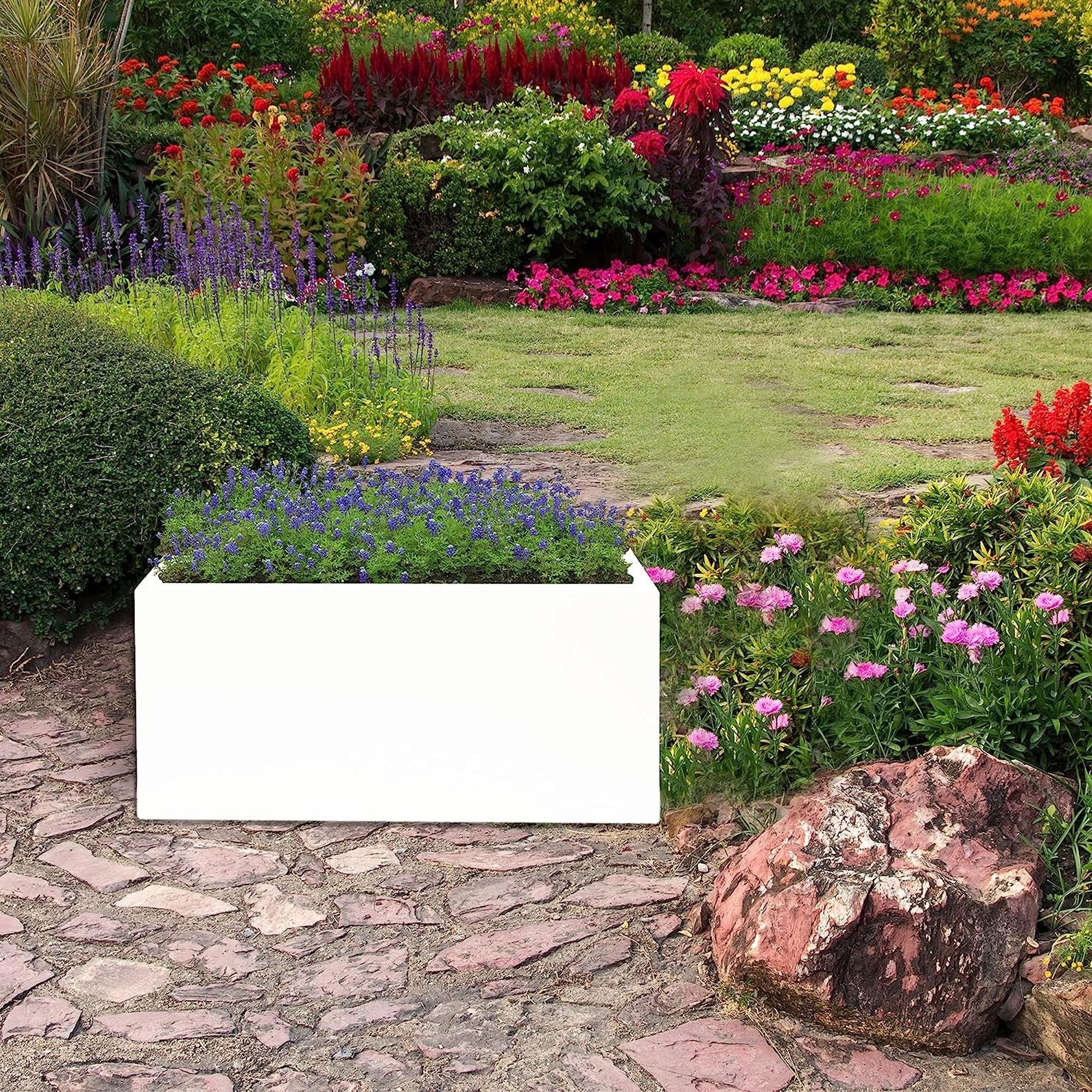 Pot de fleurs en polyéthylène blanc 80x40x40 cm WellHome - 4