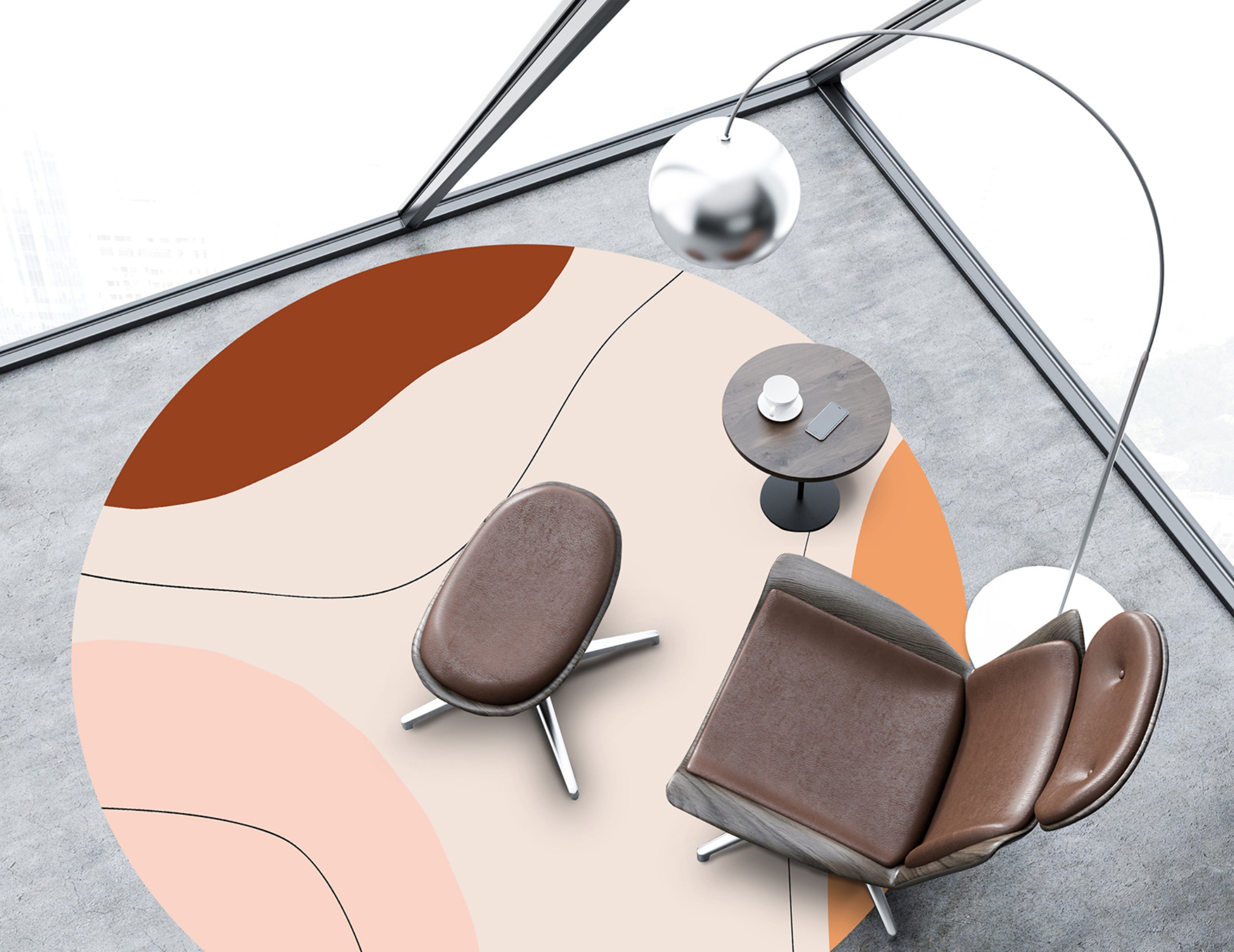 Tapis antidérapant en vinyle, Tania [Diam] 200 cm - PVC imprimé, lavable, ignifuge, pour le salon et la cuisine, style moderne - 3