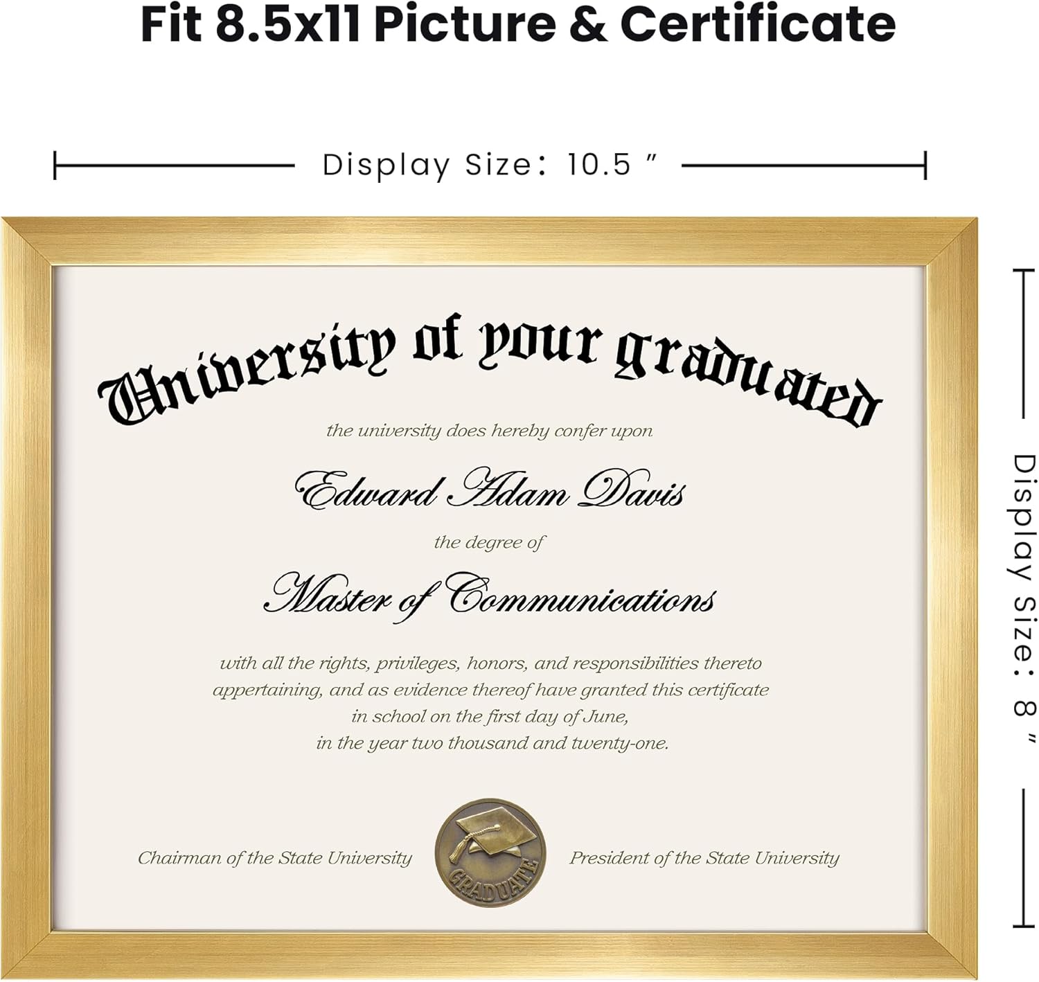 Cadre photo pour certificat avec verre HD, 8,5 x 11 pouces, cadre photo pour diplôme, pour mur et bureau, doré, lot de 5 - 4
