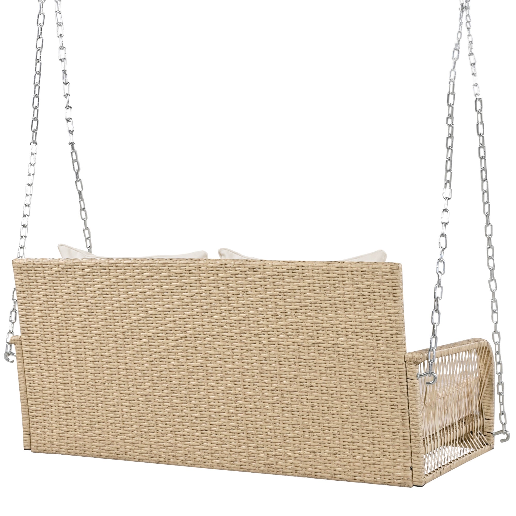 Balançoire canapé d'extérieur 2 places en rotin beige | Coussins amovibles et lavables (assise/dossier) - 6