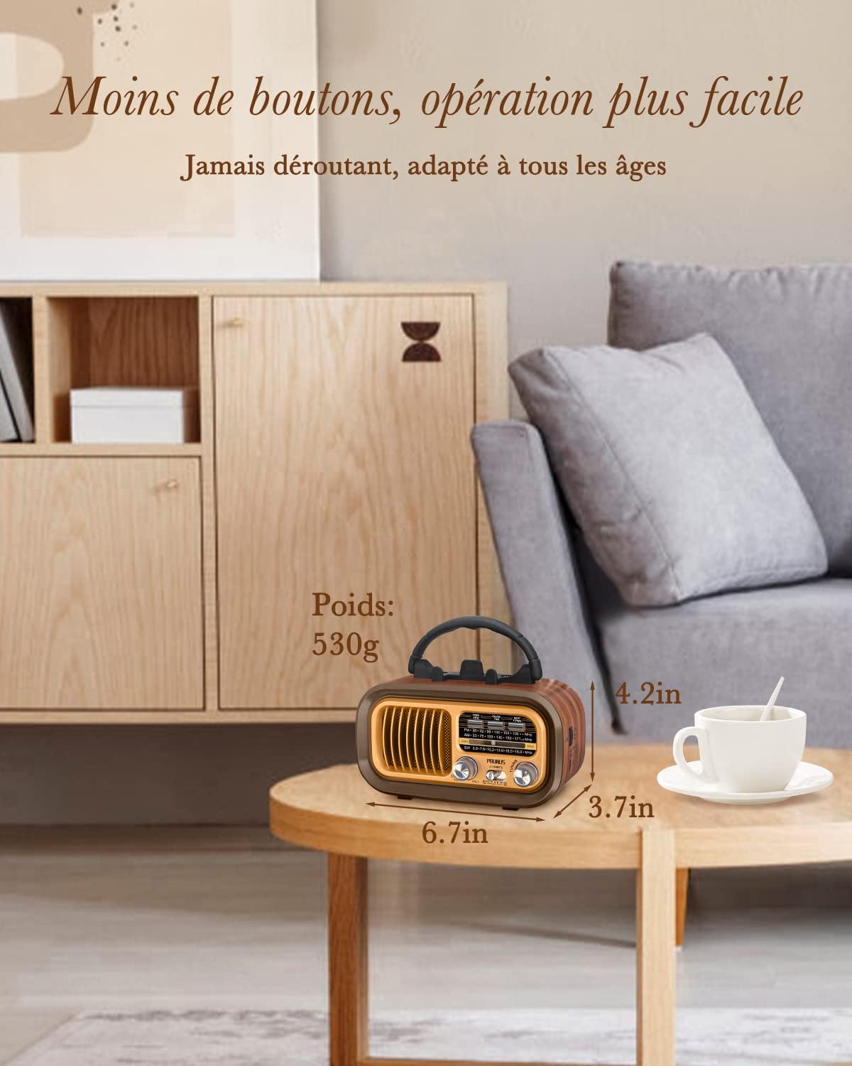 Radio vintage, przenośne radio z akumulatorem 1200 mAh i bateriami typu D, radio tranzystorowe Bluetooth z panelem słonecznym, USB/TF - 5