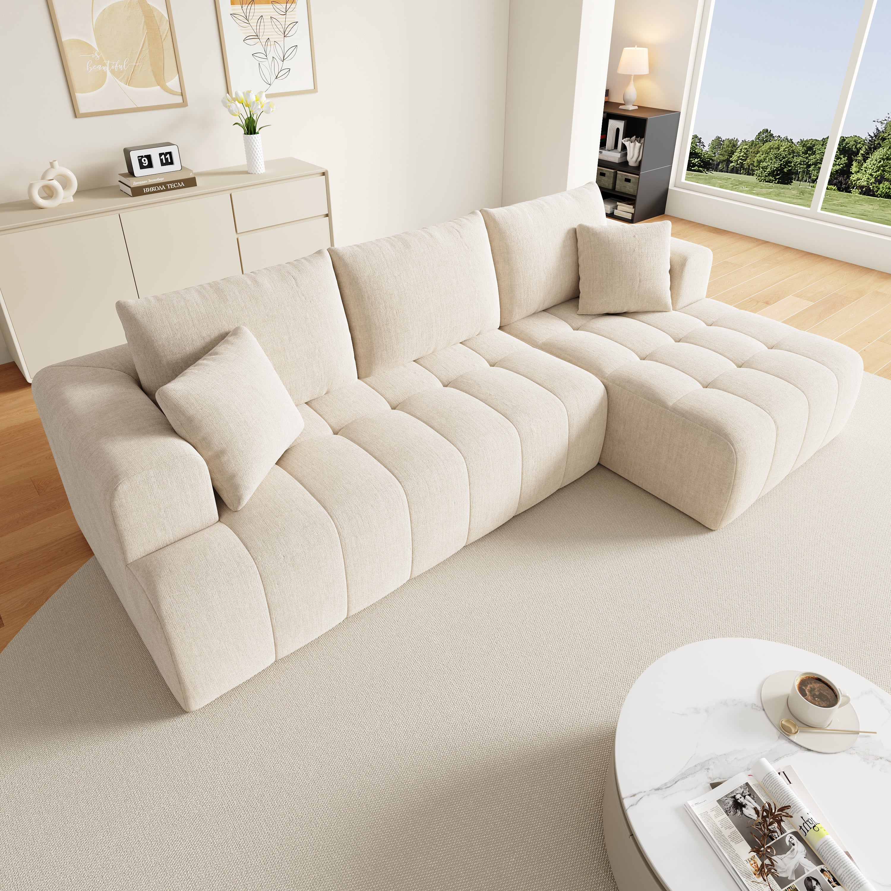 Narożnik modułowy 3-osobowy - 244,5 x 136 x 79 cm - tkanina szenilowa - do salonu - beżowy