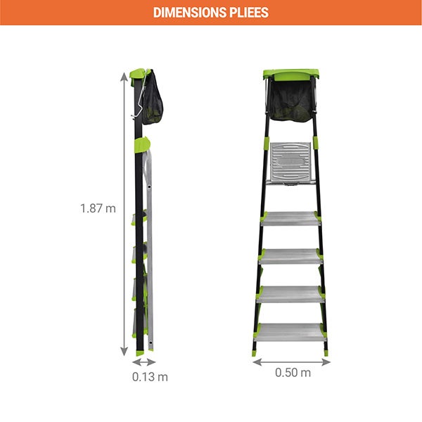 Escabeau de jardin 5 marches - Hauteur de travail maximale de 3.06m - 219205 - 3