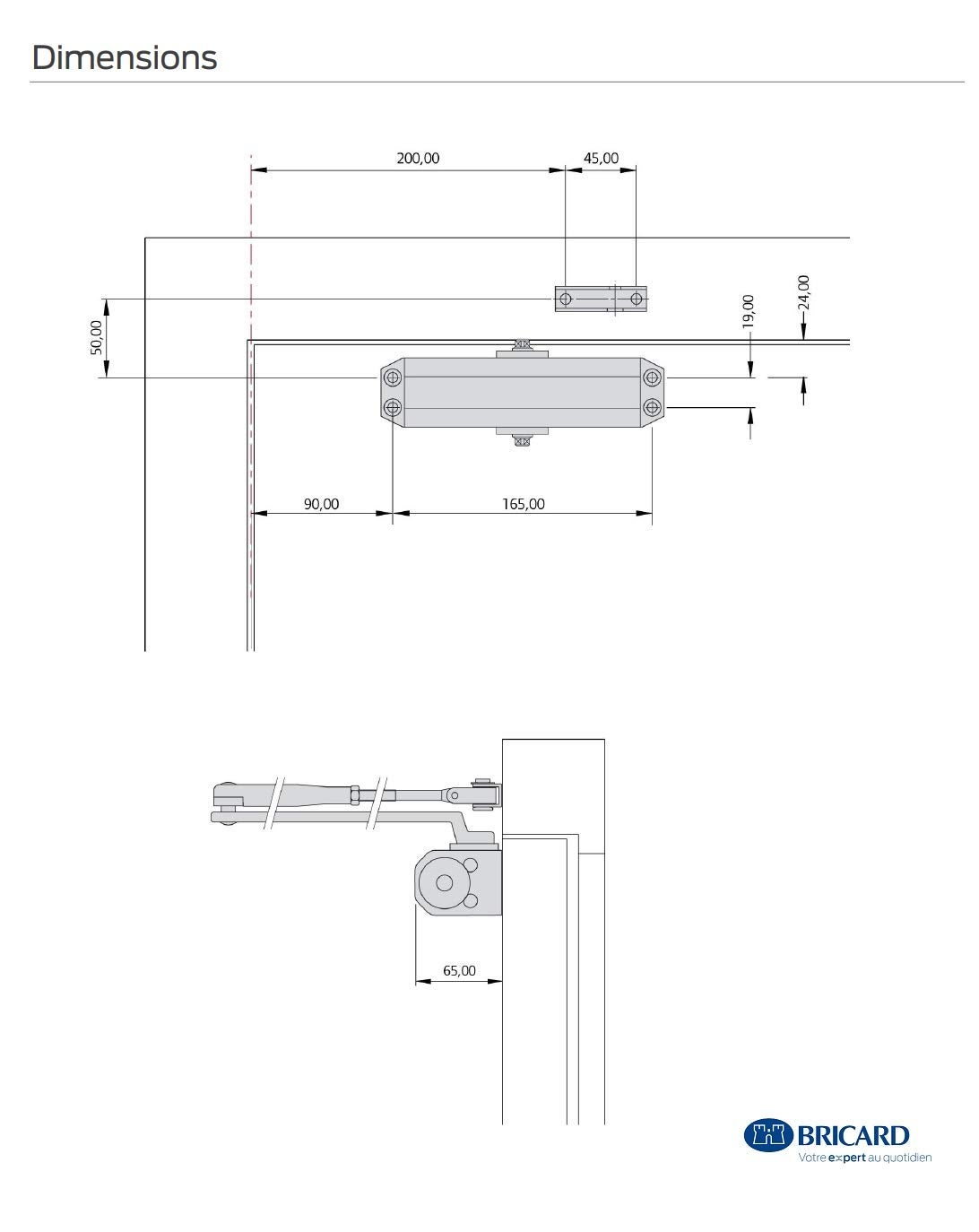 Ferme-porte a compas 6100207 BRICARD, acier argente, force 2/3/4 - 6