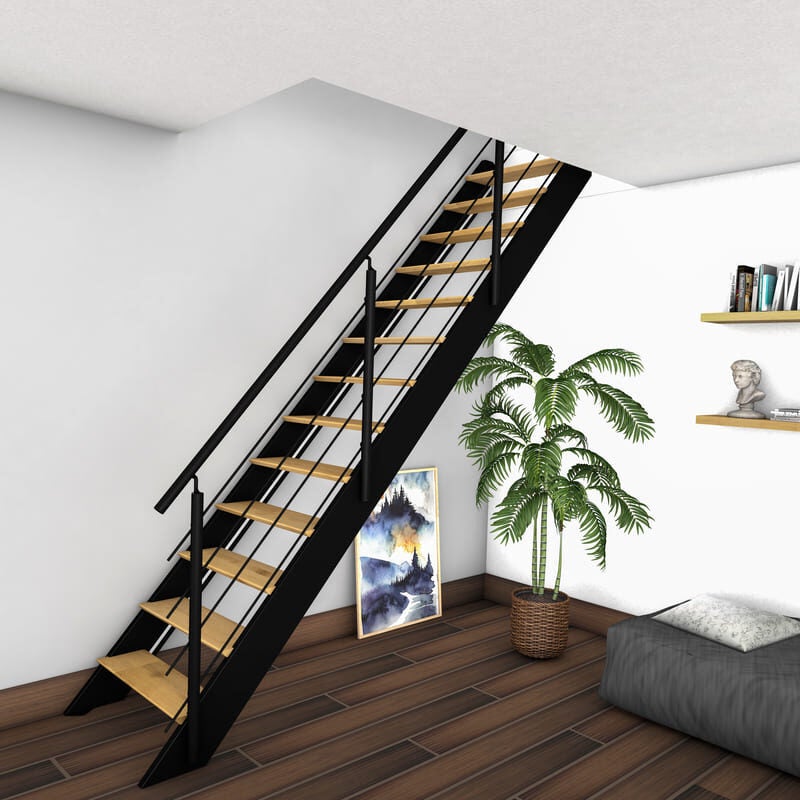 Escalier bois droit noir avec garde-corps à LED intégrées, Spectra KORDO - 2