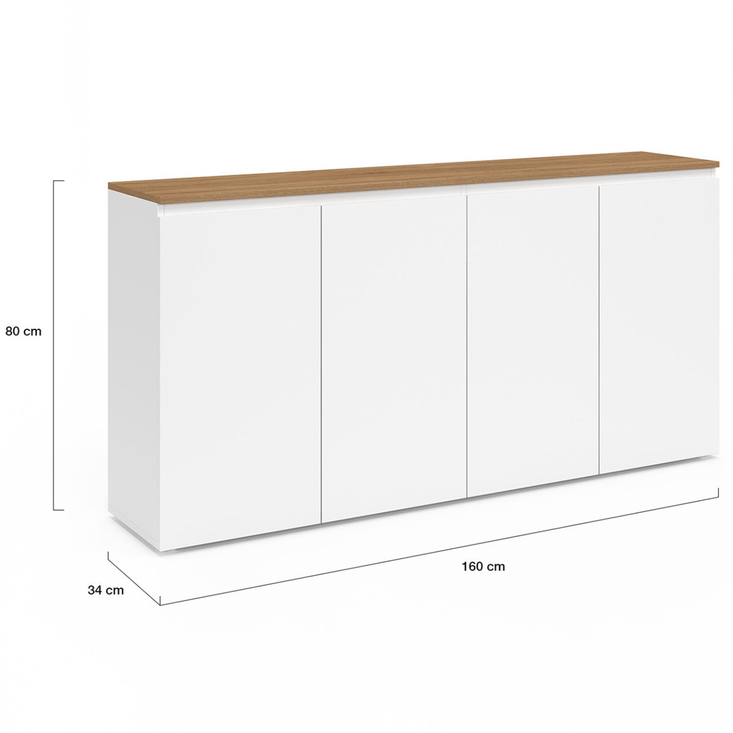 Buffet 160 cm TOBY 4 portes blanc et plateau bois - 5