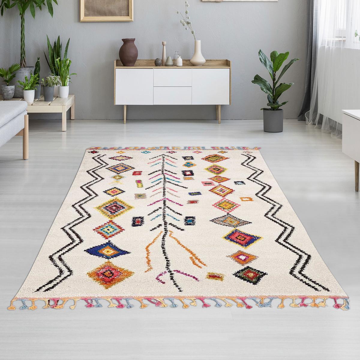 Tapis berbère 160x230 tissé motif ethnic LYN5 OURIKA E ivoire - 6