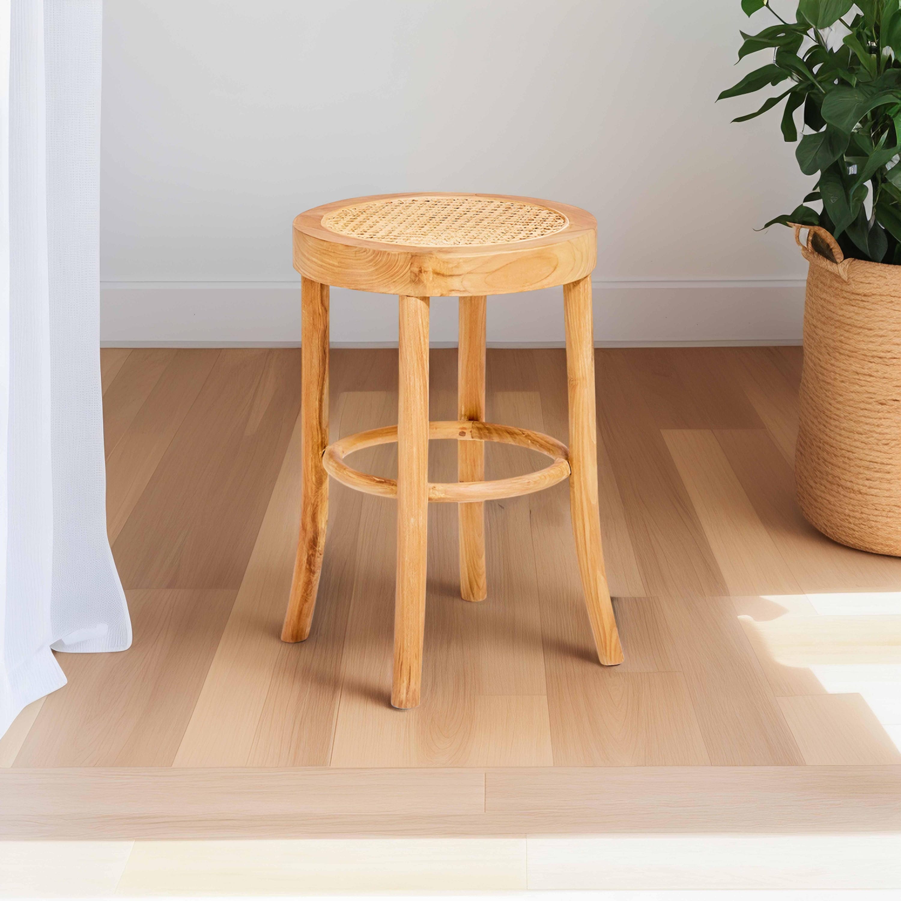 Tradineur Sgabello In Plastica Con Manico Rattan, Seduta 28 X 28 Cm Tradineur Sgabello In Plastica Con Manico Rattan, Seduta 28 X 28 Cm