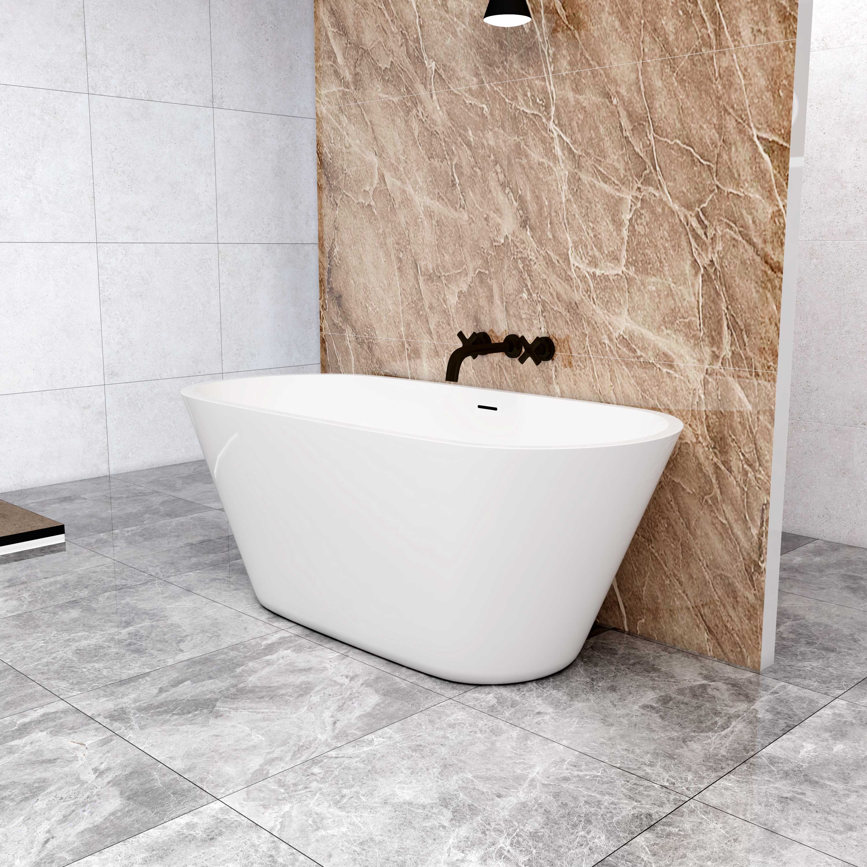 Bañera exenta de acrílico ovalada con desagüe - 1500x700x580mm - blanco - elegante y funcional - AICA - 2