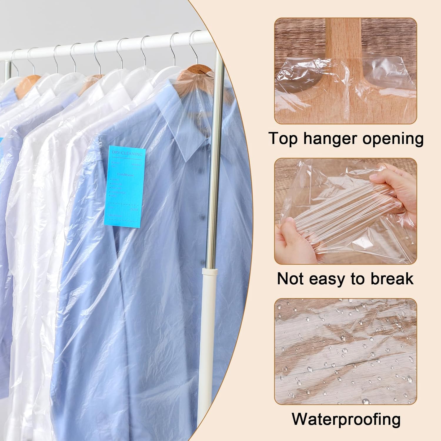 10 Pièces Housses de Vêtements, 45 ×70 cm Transparent Housse Vêtements à Suspendre, Housse Costume, Housses de Protection Anti-Poussière - 4