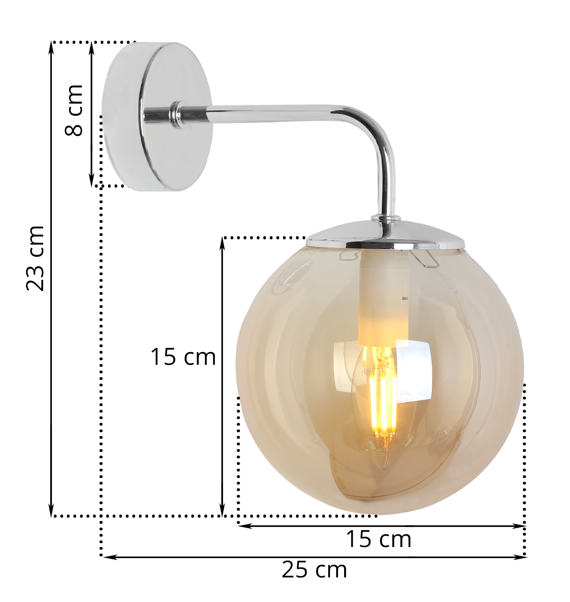 Lampa kinkiet ścienny Siena glamour 1xE14 klosz kula szklana srebrny/miodowy Light Home LH - 6