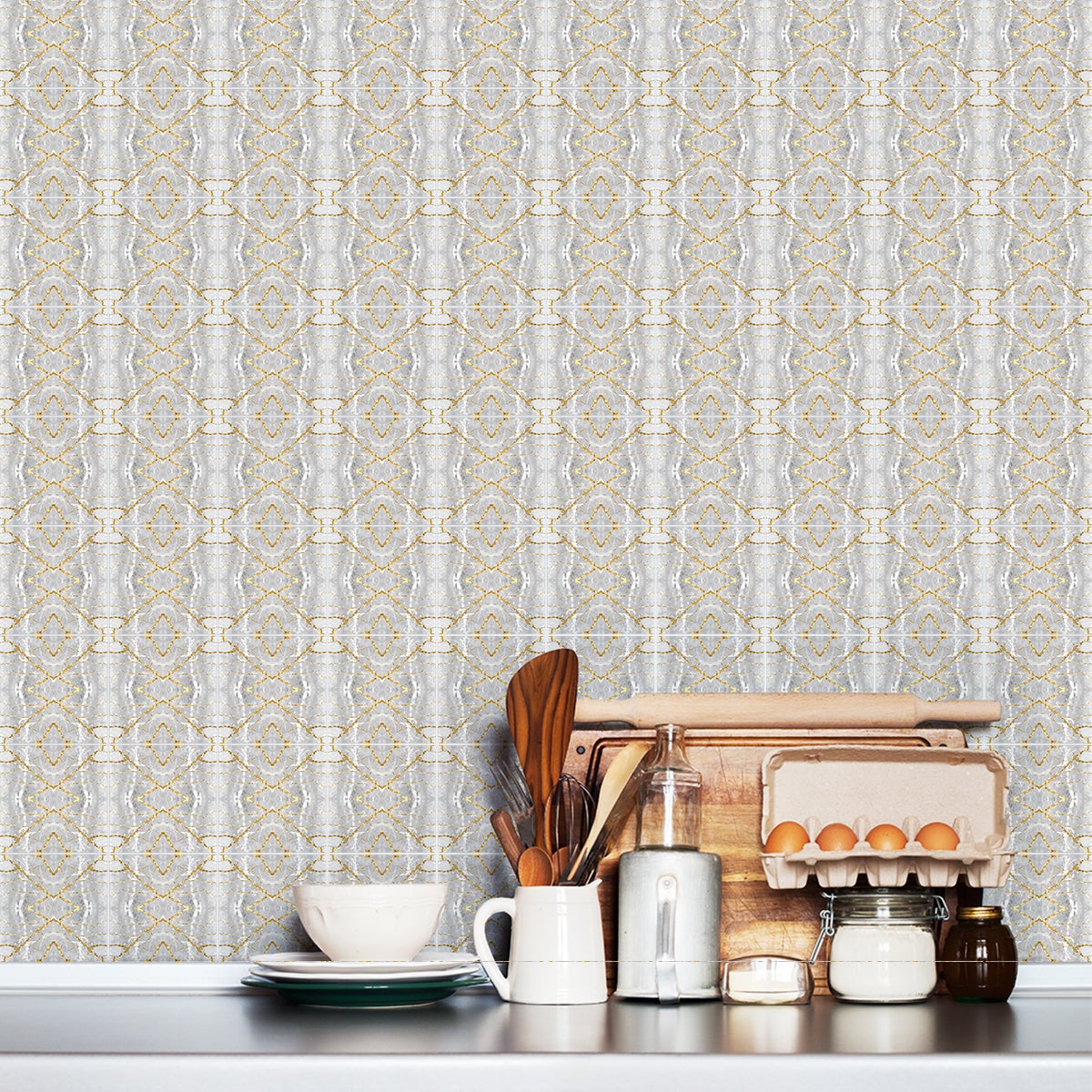 9 adesivi piastrelle effetto marmo grigio e oro - Sticker adesivo - adesivi murali - 9stickers15x15cm - 5