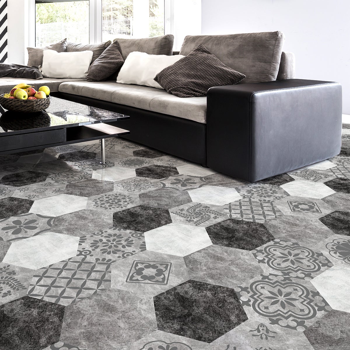 Vinilo baldosas suelo antideslizante - efecto cemento deco - adhesivo pared - sticker revestimiento - 1 adhesivo 60x100cm