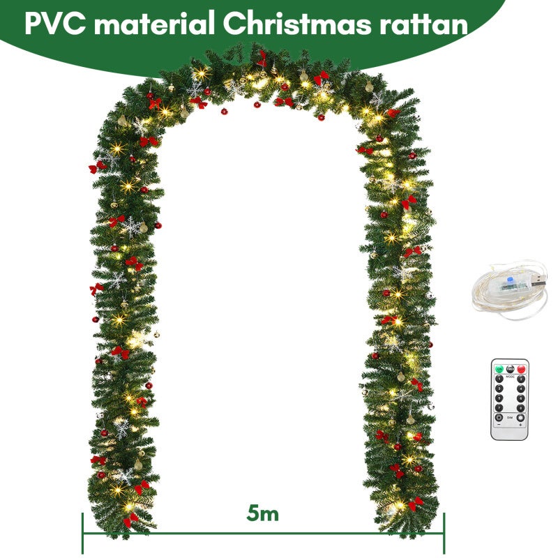 Guirlanda de Natal Guirlanda de Natal Artificial para Decoração de Porta de Lareira 5 m decorada com 100 LEDs com ornamentação com controlos remotos - 2