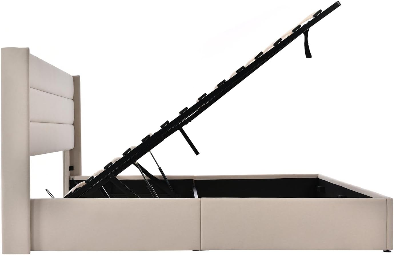 KOMHTOM Lit rembourré 160 x 200 cm, lit juvénile avec espace de rangement, lit fonctionnel avec cadre en métal (sans matelas), beige - 6