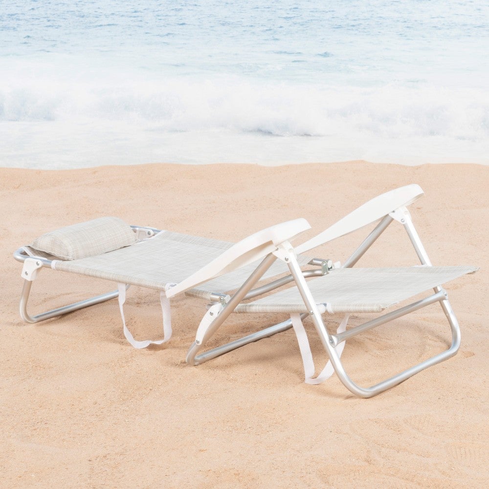 Aktive Pack de 2 sillas de playa plegables y reclinables 7 posiciones beige c/cojín - 3