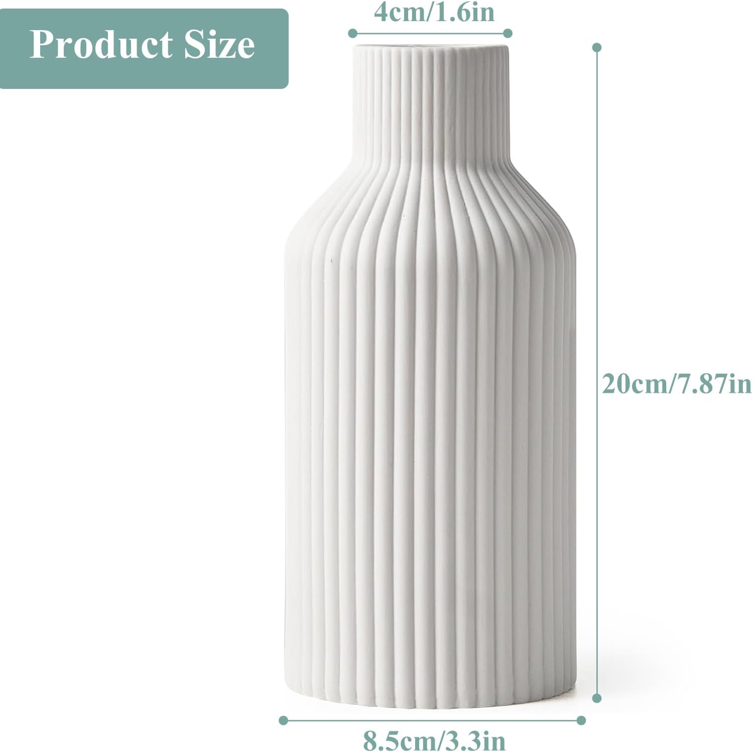 Jarrón de cerámica blanca, jarrón de hierba de la Pampa, estilo nórdico bohemio, para sala de estar, recibidor, oficina, blanco - 2