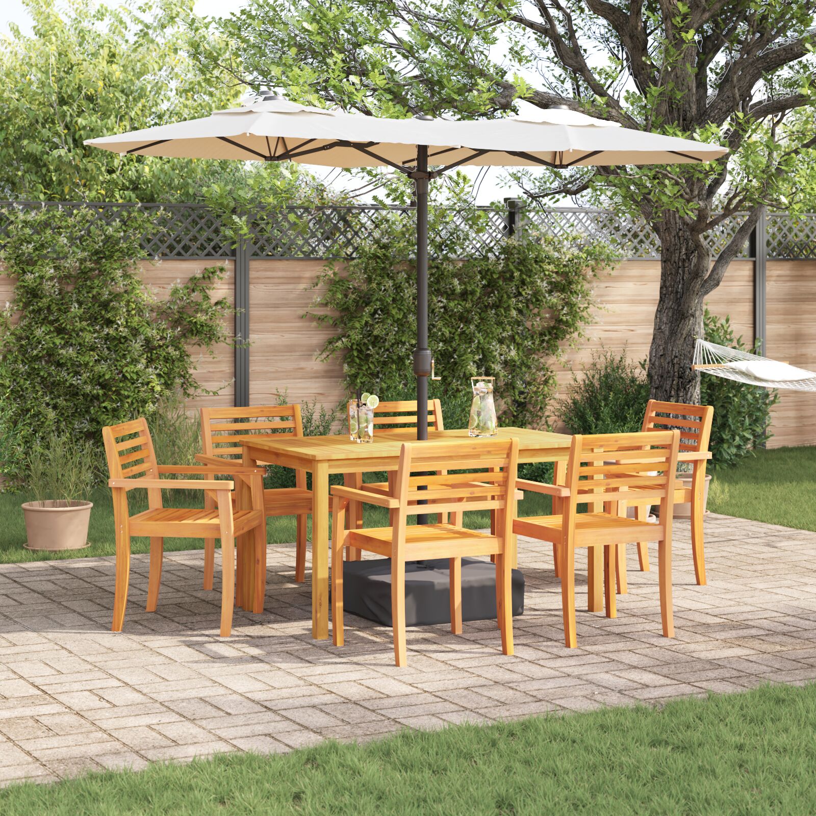 Juego de Comedor para Jardín de 7 Piezas en Madera Sólida de Acacia ...