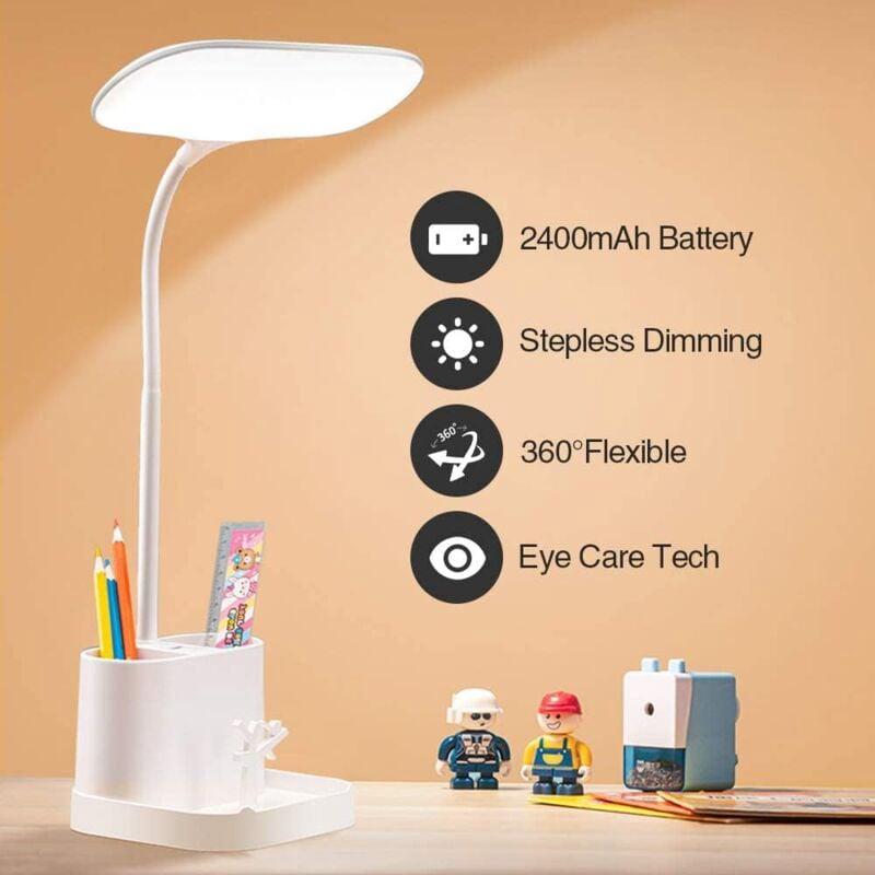 Lampe de Bureau LED, Lampe de Bureau Dimmable 3 Modes de Couleur, Lampe de Lecture Tactile Sans Fil pour Chambre Livre avec Port de Charge USB/Porte S - 2