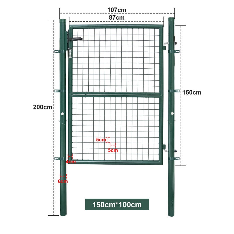 Portillon de Jardin Grillagé, en Acier Galvanisé, Clôture avec Serrure, Porte 150 x 100cm, Vert - 3