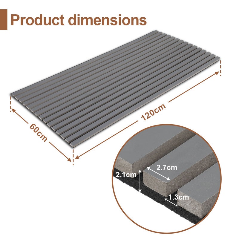 Panel de lamas Revestimiento mural de MDF natural Moderno panel mural acústico de chapa de madera y fieltro 120x60x2,1cm Gris - 2