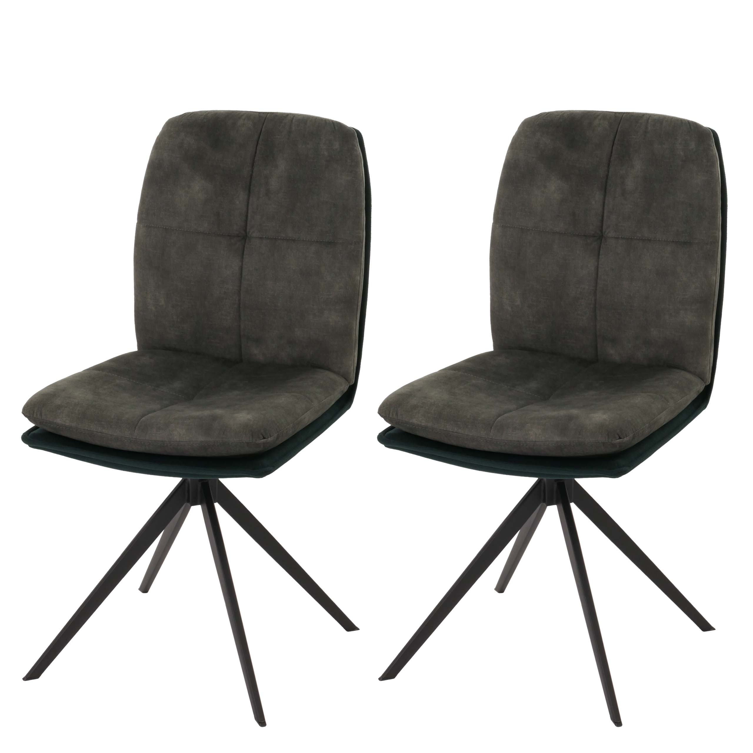 Zestaw 2 krzeseł do jadalni HWC-M68, krzesło kuchenne z oparciem, obrotowe, pozycja automatyczna, metal, tkanina/materiał ~ zielone