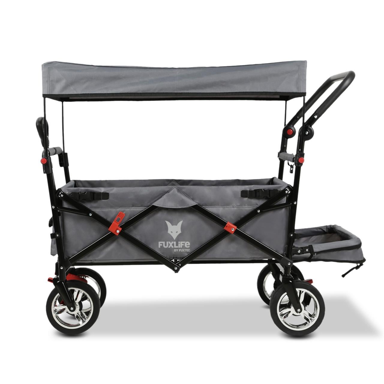 FUXLIFE by FUXTEC Wózek FX-CT800 Komfortowy skladany - Szary | Wózek transportowy z daszkiem przeciwslonecznym | Przedluzenie wnetrza